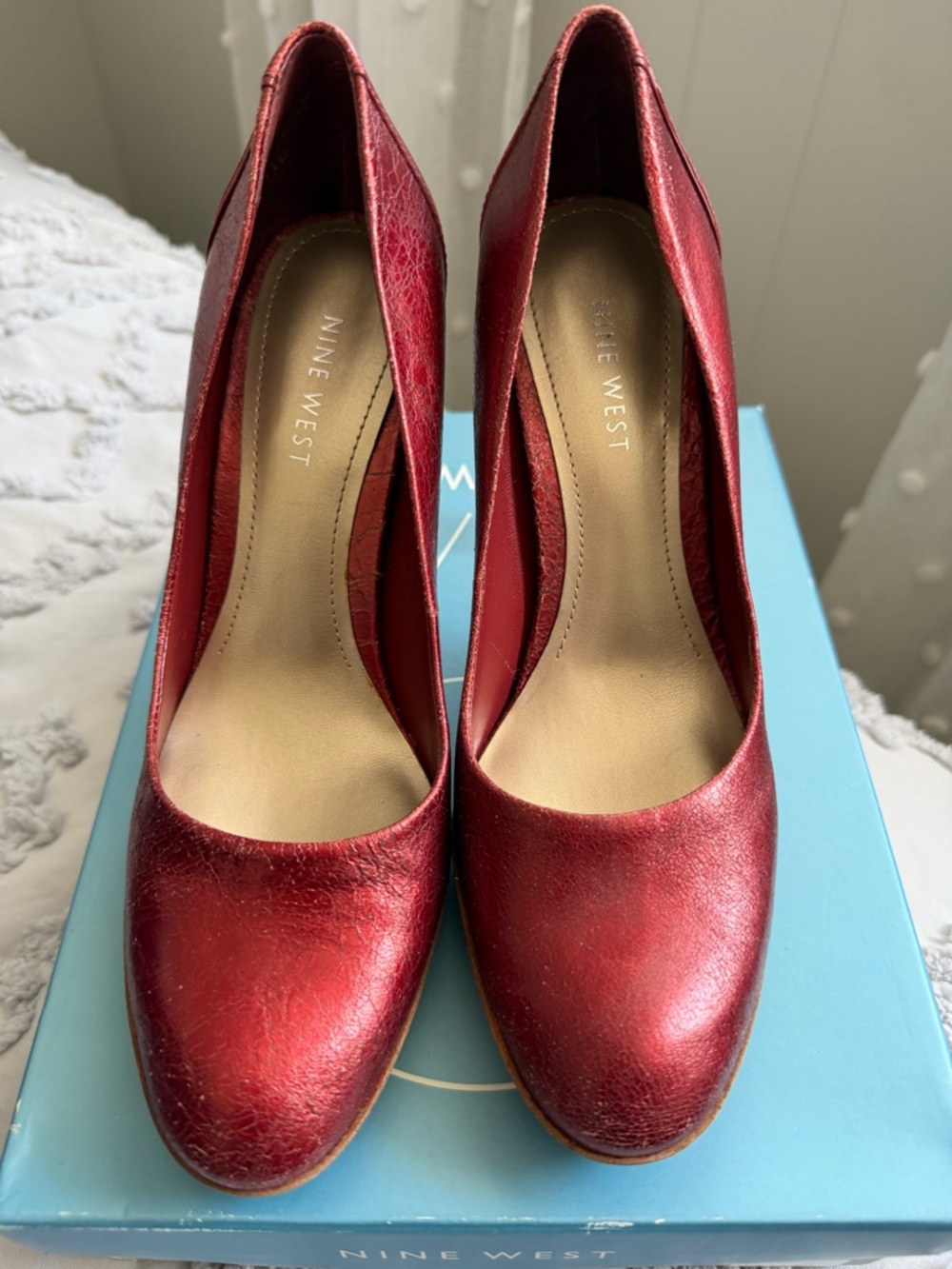 Nine West Metallic Red Round-Toe Pumps
